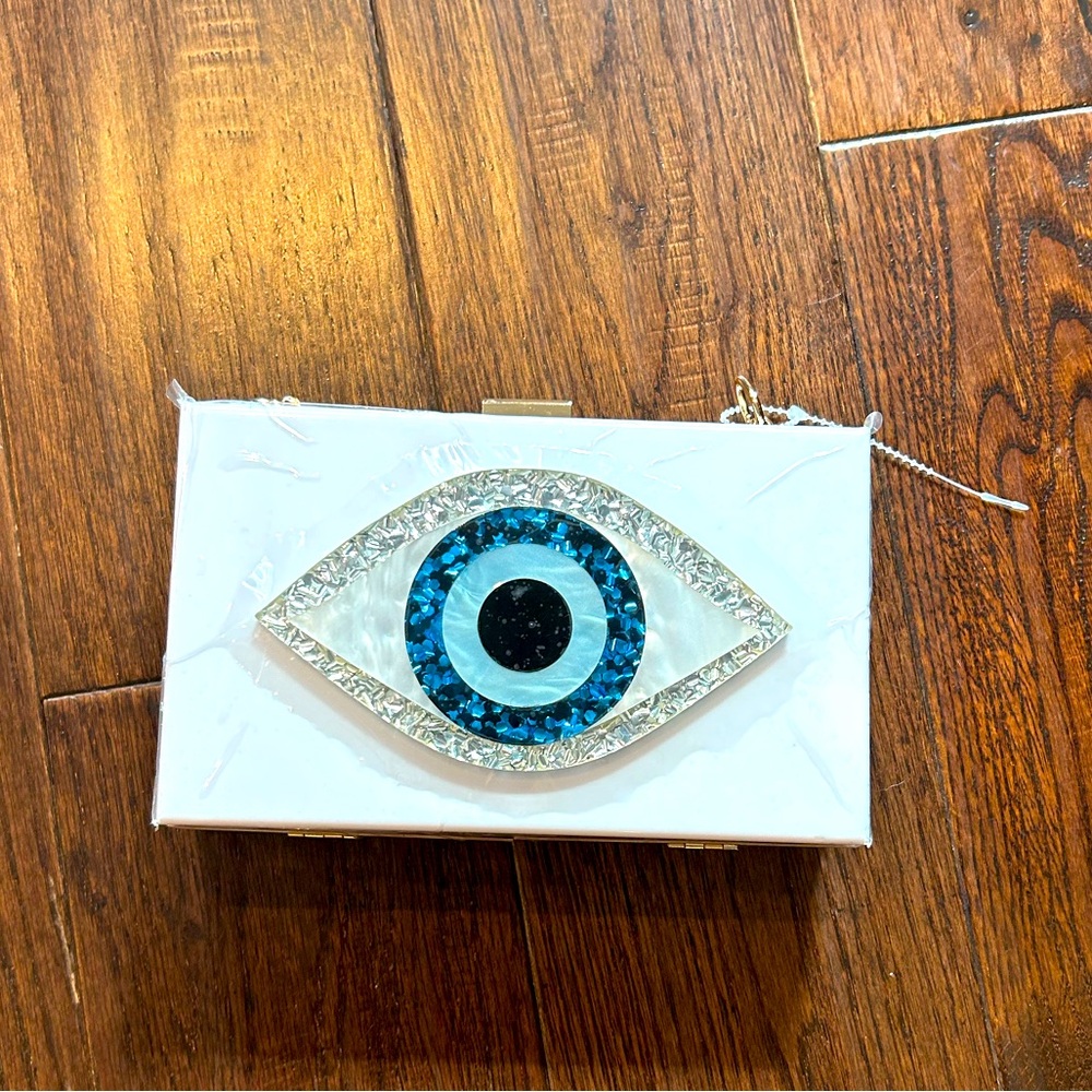 White Clutch with Blue Evil Eye Design - NWT